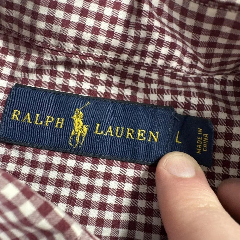 Ralph Lauren Shirt Mens Large Red Check Button Down Long Sleeve Cotton Pony